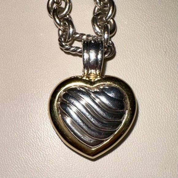David Yurman 18K & Sterling Silver Heart Locket Enhancer Pendant - Picture 3 of 6